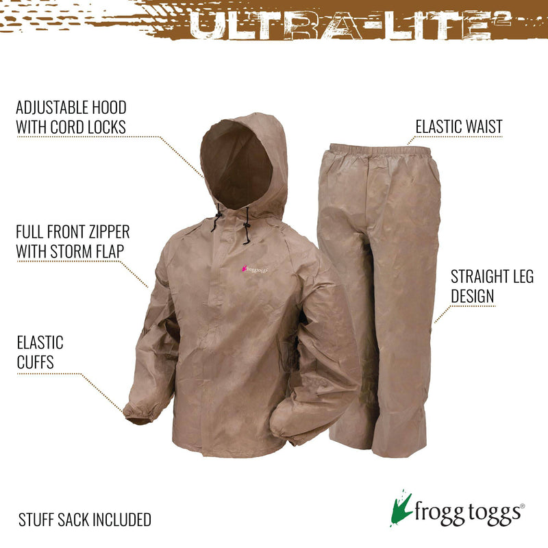 FROGG TOGGS Women's Ultra-Lite2 Waterproof Breathable Protective Rain Suit, Khaki, Medium