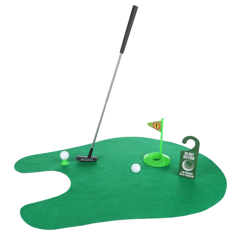 FunX Toilet Golf Gift Set - Funny Mini Golf Men's Gift for Bathroom with Putting Mat - 7-Piece Golf Gift Item