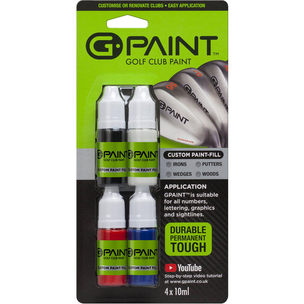 G-Paint Golf Club Paint 4-Pack - Touch-Up Paint to Personalise & Custom Paint-Fill Golf Clubs - Black, White, Red, Blue - Golf Gifts, Mens gifts, ladies gifts