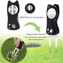 GEEORZO Golf Accessories, Retractable Golf Club Brush, Foldable Golf Divot Repair Tool, Microfiber Golf Towel for Golf Bags with Clip (Black)