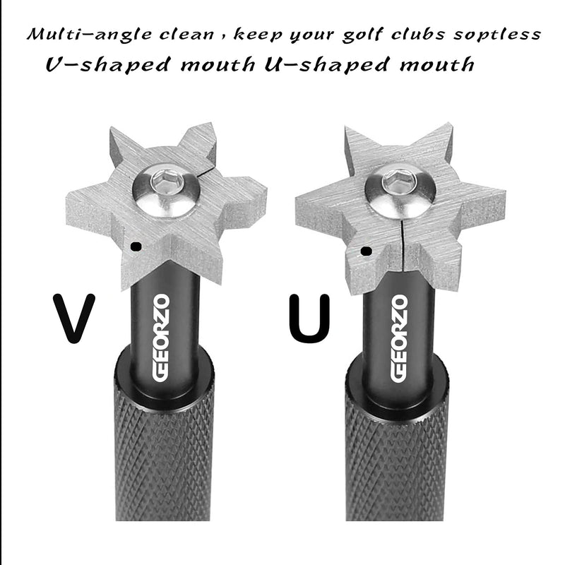 GEEORZO Golf Club Groove Sharpener, Golf Club Cleaner and club repair with 6 Carbide Tungsten Steel Cutters,Re-Grooving Cleaning Tool Accessories, Perfect Tool for All Golf Irons (Black)