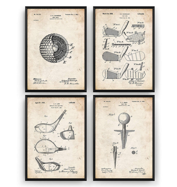 Magic Posters Golf Patent Prints - Set Of 4 - Golfer Sports Gift Fathers Dad Vintage Men Women Blueprint Wall Poster Art Decor - Frame Not Included