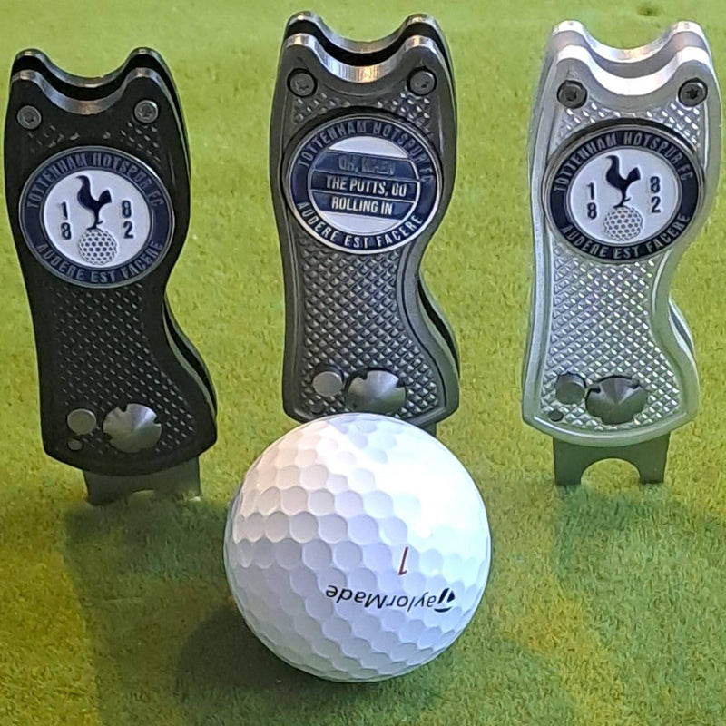 Spurs Ball Marker with Golf Divot Repair Tool - Gift Combo. Pitch Mark Tool has Pop-up Button & Foldable Tynes to Ptotect Pockets. Lightweight, Portable (Silver) (grey)