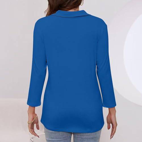 Women's Polo Shirts Quick Dry Long Sleeve Casual Quarter-Zip Golf Tennis Shirts Moisture Wicking Sports Work Shirts Tops, Blue