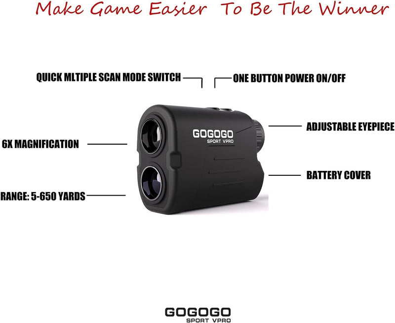 Gogogo Sport Vpro Golf Range Finder, 1000Yards Laser Golf Rangefinder with Ultra Clear Lens, 6X Magnification, Pin-Seeker & Flag-Lock & Pulse Vibration, Class 1 GS03