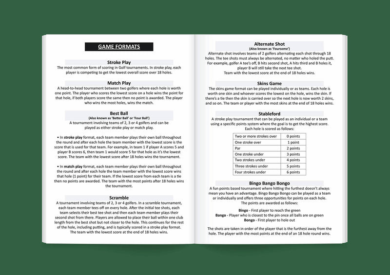 Golf Log Pocket Notebook - Progress Tracker, 50 Detailed Rounds of Golf, Yardage Section, Golf Terminology & Game Formats