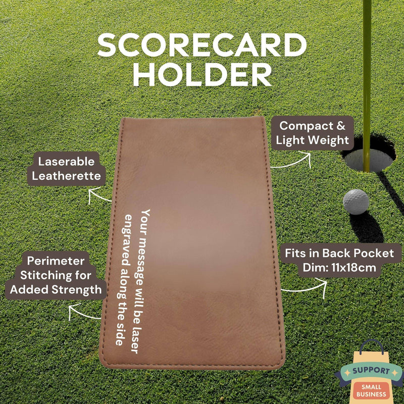 Personalised Golf Scorecard Holder with Matching Pencil | Brown Leather | Suitable for All Golfers | Birthday Present | Christmas Gift