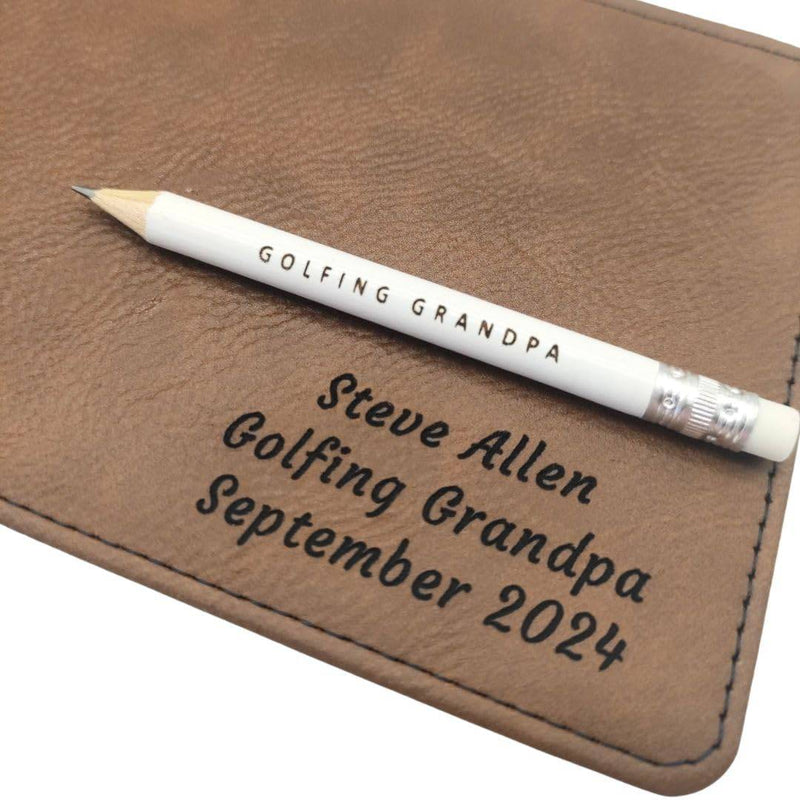 Personalised Golf Scorecard Holder with Matching Pencil | Brown Leather | Suitable for All Golfers | Birthday Present | Christmas Gift