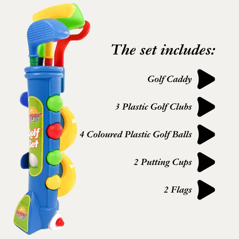 Kids Golf Club Set Garden Plastic Toy Cart Caddy Balls Bag Summer Beach Outdoor