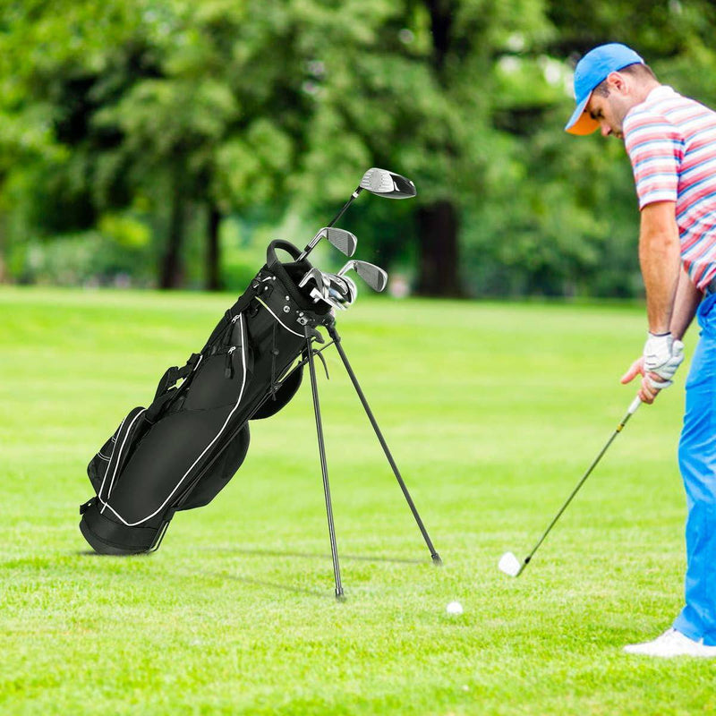 GYMAX 125cm Golf Stand Bag, Waterproof Golf Club Bag with 4 Way Divider, 4 Storage Pockets and Adjustable Shoulder Strap, Professional Golf Carry Bag for Men & Women (Black)