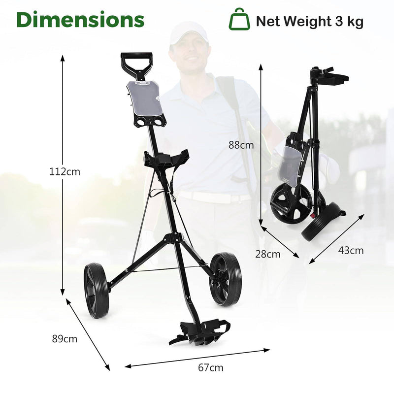 GYMAX 2 Wheel Golf Cart, Lightweight Folding Golf Trolley with Scoreboard, Steel Golf Push Pull Cart