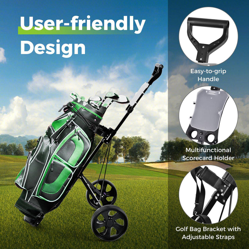 GYMAX 2 Wheel Golf Cart, Lightweight Folding Golf Trolley with Scoreboard, Steel Golf Push Pull Cart