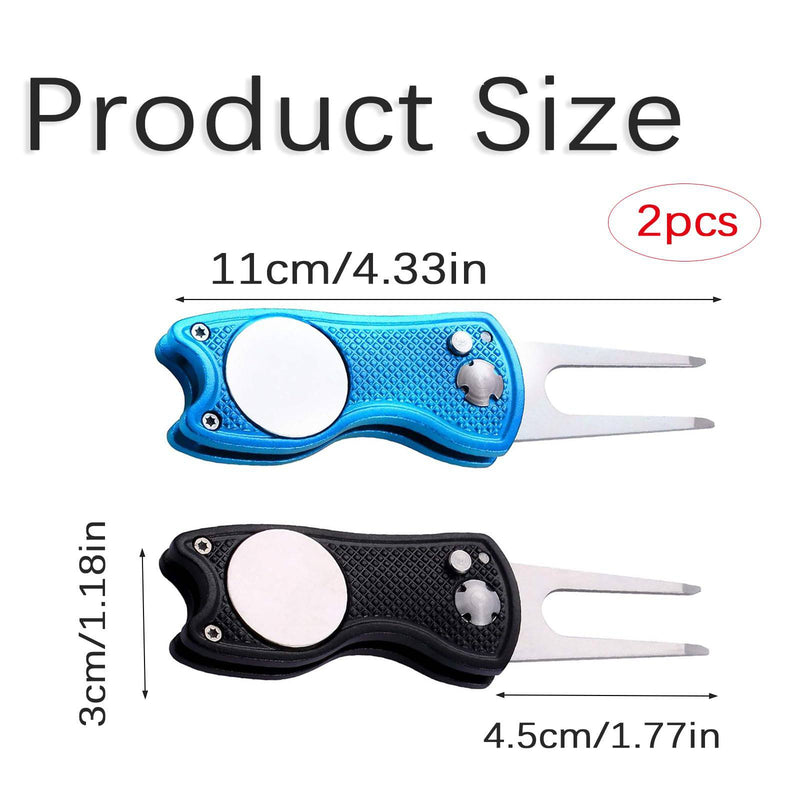 GZCXQ 2 Pack Pitch Mark Repair Tool, Golf Divot Repair Tool with Pop-up Button & Magnetic Ball Marker Pitch Mark, Lightweight Divot Repair Tool, Best Choice for Professional Golfers