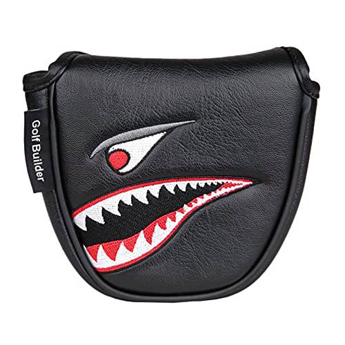 Hacbop 1PC PU Leather with Shark Embroidery Magnet Golf Mallet Putter Head Cover Golf Club Putter Headcovers Mallet Putter Head Covers