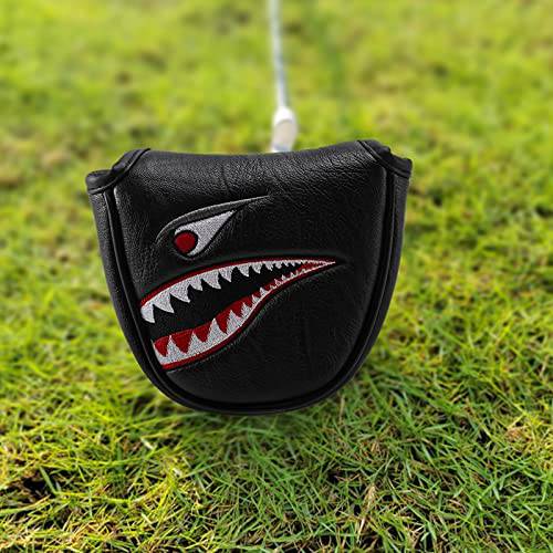 Hacbop 1PC PU Leather with Shark Embroidery Magnet Golf Mallet Putter Head Cover Golf Club Putter Headcovers Mallet Putter Head Covers