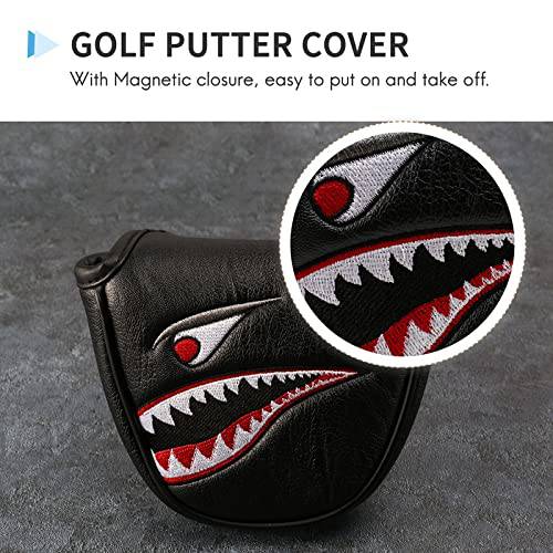 Hacbop 1PC PU Leather with Shark Embroidery Magnet Golf Mallet Putter Head Cover Golf Club Putter Headcovers Mallet Putter Head Covers