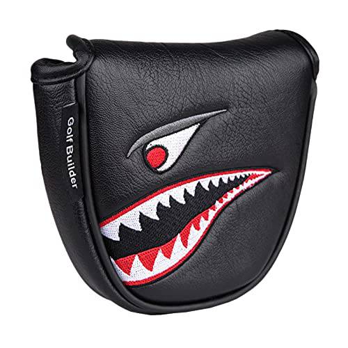 Hacbop 1PC PU Leather with Shark Embroidery Magnet Golf Mallet Putter Head Cover Golf Club Putter Headcovers Mallet Putter Head Covers