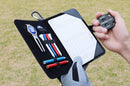 Handy Picks Golf Scorecard Holder n Yardage Book Cover - Divot Repair Tool, Ball Marker, Golf Tees, Scorer, Pencil n Scorecards Included - Gift for Golfers (Black)