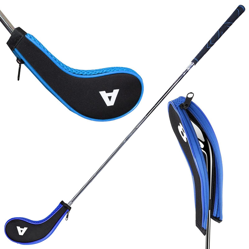 HAOSEA 12Pcs Golf Iron Head Cover,Printing Irons Head Covers Set Club Heads Protector Wedge Head covers with Zip (Black+Blue)