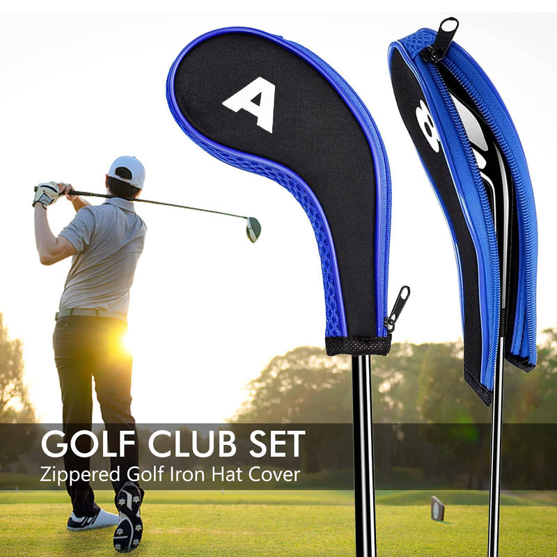 HAOSEA 12Pcs Golf Iron Head Cover,Printing Irons Head Covers Set Club Heads Protector Wedge Head covers with Zip (Black+Blue)