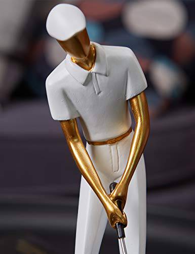 Amoy-Art Golf Figurine Statue Golfer Sculpture Gifts Modern Decor Arts Home Ornament Table Centerpiece Crafts Polyresin White 24cm