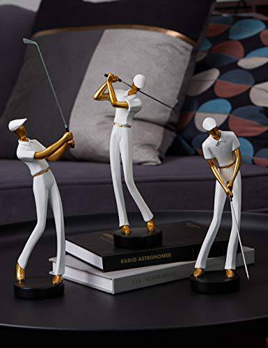 Amoy-Art Golf Figurine Statue Golfer Sculpture Gifts Modern Decor Arts Home Ornament Table Centerpiece Crafts Polyresin White 24cm