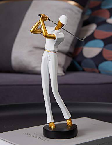 Amoy-Art Golf Figurine Statue Golfer Sculpture Gifts Modern Decor Arts Home Ornament Table Centerpiece Crafts Polyresin White 24cm