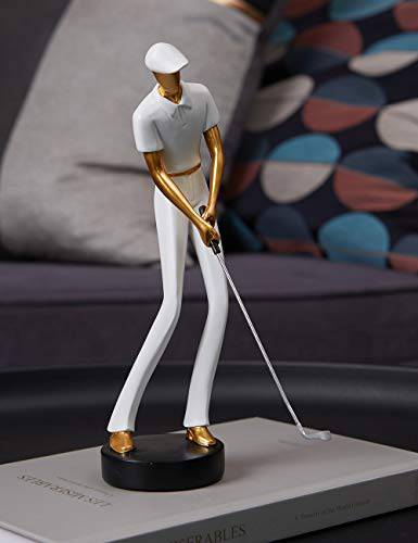 Amoy-Art Golf Figurine Statue Golfer Sculpture Gifts Modern Decor Arts Home Ornament Table Centerpiece Crafts Polyresin White 24cm