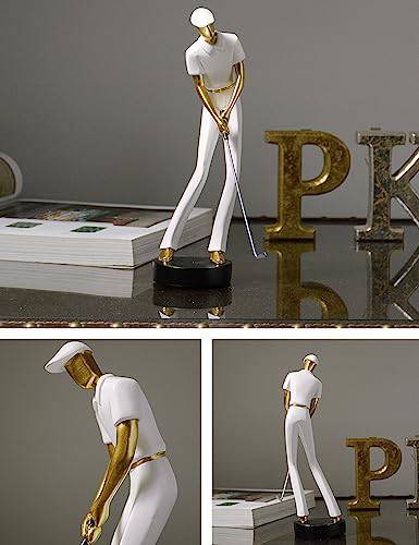 Amoy-Art Golf Figurine Statue Golfer Sculpture Gifts Modern Decor Arts Home Ornament Table Centerpiece Crafts Polyresin White 24cm