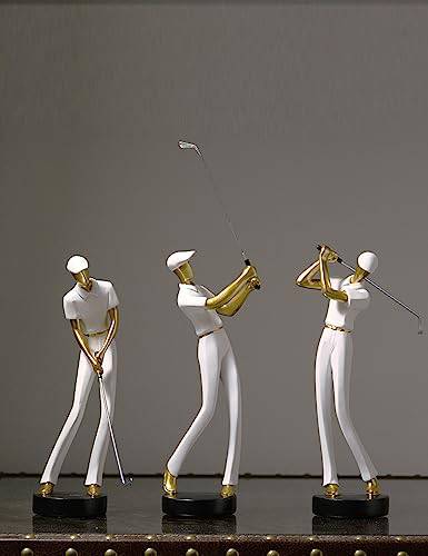 Amoy-Art Golf Figurine Statue Golfer Sculpture Gifts Modern Decor Arts Home Ornament Table Centerpiece Crafts Polyresin White 24cm