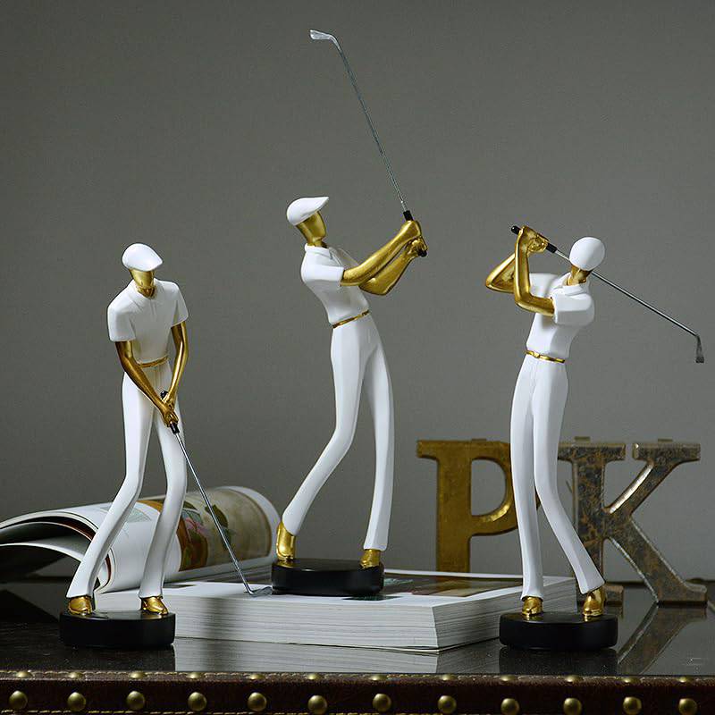 Amoy-Art Golf Figurine Statue Golfer Sculpture Gifts Modern Decor Arts Home Ornament Table Centerpiece Crafts Polyresin White 24cm