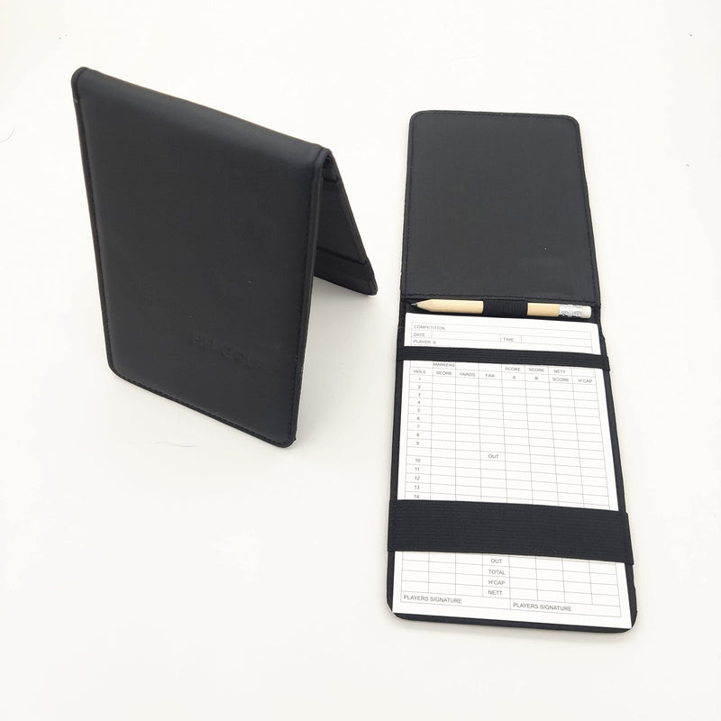 HH-GOLF Golf Scorecard Holder,Black Synthetic Leather Golf card and pencil holder, Deluxe Pocket Golf Yardage Books golf gift