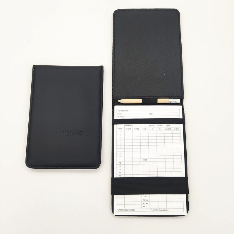 HH-GOLF Golf Scorecard Holder,Black Synthetic Leather Golf card and pencil holder, Deluxe Pocket Golf Yardage Books golf gift