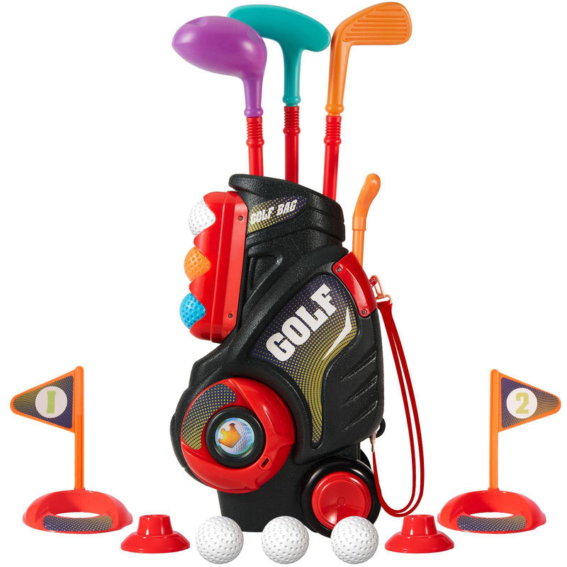 HYAKIDS Golf Set for Kids, Outdoor Garden Games Toy Golf Clubs Suitcase with 6 Balls, 3 Golf Clubs, 2 Practice Holes, Indoor Sports Toys for Toddlers Boys Girls