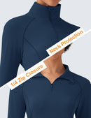 IECCP Ladies Golf Tops Polo Shirts for Women UK UPF 50+ Sun Protection Lightweight Gym Sports Tshirts Long Sleeve 1/4 Zip Up Workout Sports Tshirts Navy Blue