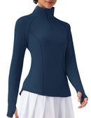 IECCP Ladies Golf Tops Polo Shirts for Women UK UPF 50+ Sun Protection Lightweight Gym Sports Tshirts Long Sleeve 1/4 Zip Up Workout Sports Tshirts Navy Blue
