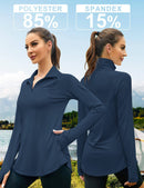 IECCP Ladies Golf Tops Polo Shirts for Women UK UPF 50+ Sun Protection Lightweight Gym Sports Tshirts Long Sleeve 1/4 Zip Up Workout Sports Tshirts Navy Blue