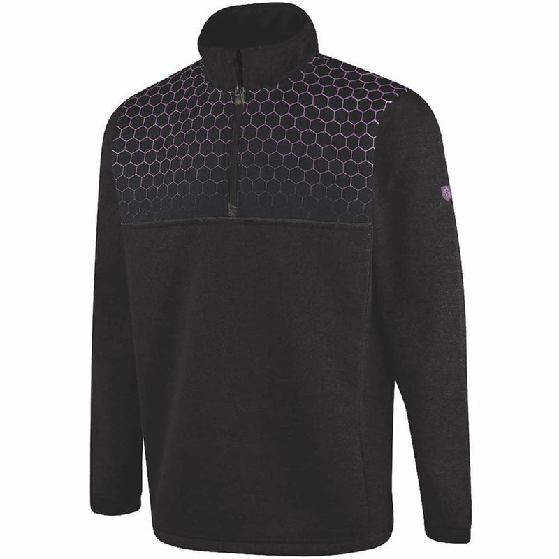 Island GREEN Mens Top Layer 1/4 Zip Printed Yoke Stretch Thermal Golf Sweater Pullover Black