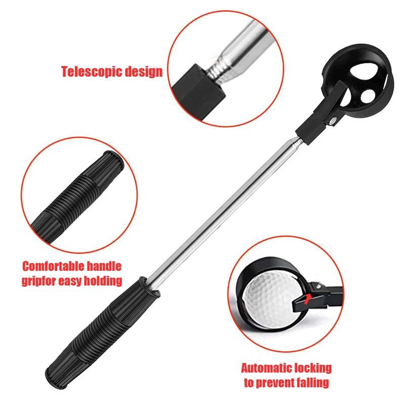 Jetisva Golf Ball Retriever Telescopic 7ft Stainless Steel Golf Ball Collector with Automatic Locking Scoop and Putter Grabber Golf Ball Finder Portable Golf Ball Picker Upper