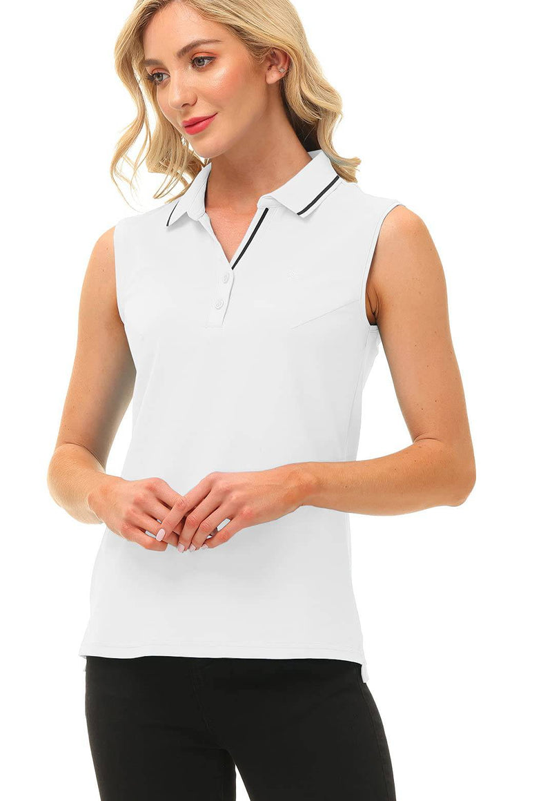 JINSHI Women's Sleeveless Top Lady-Fit Polo Shirts Premium Cotton Golf Tennis Gym Athletic Tee Shirts White