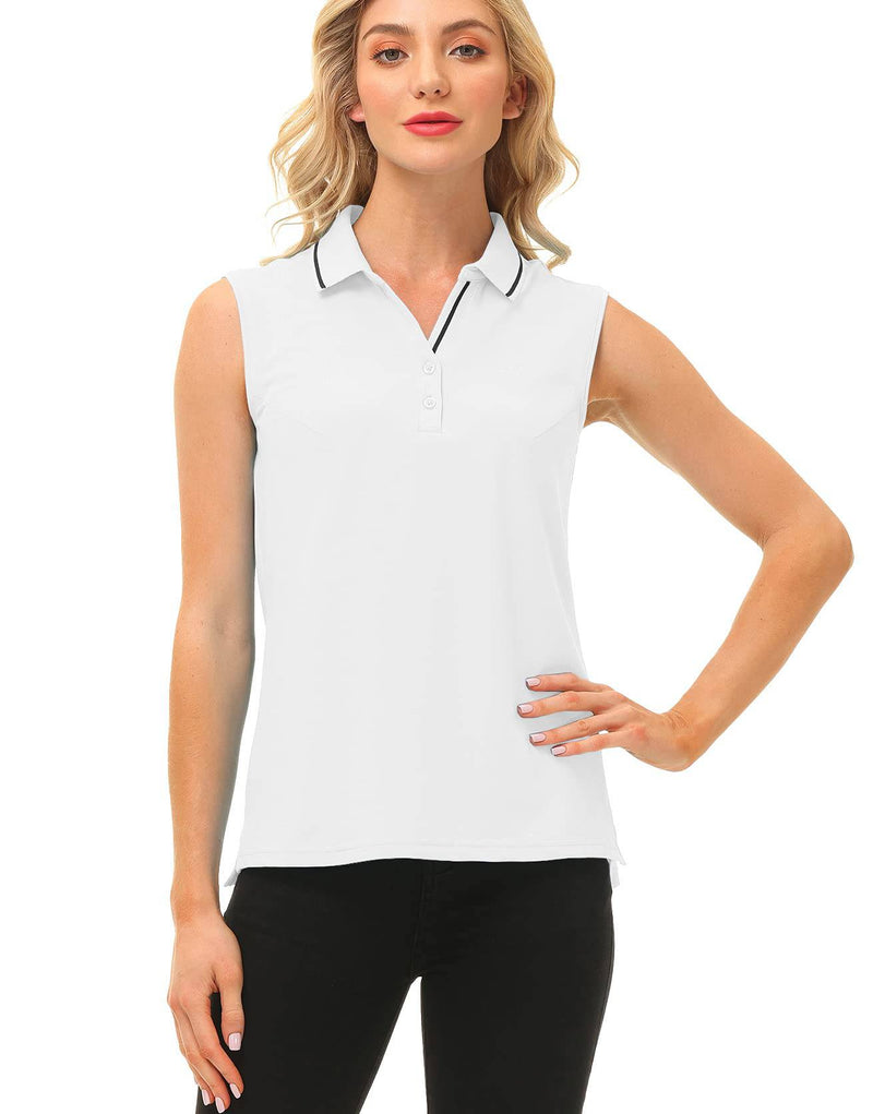 JINSHI Women's Sleeveless Top Lady-Fit Polo Shirts Premium Cotton Golf Tennis Gym Athletic Tee Shirts White