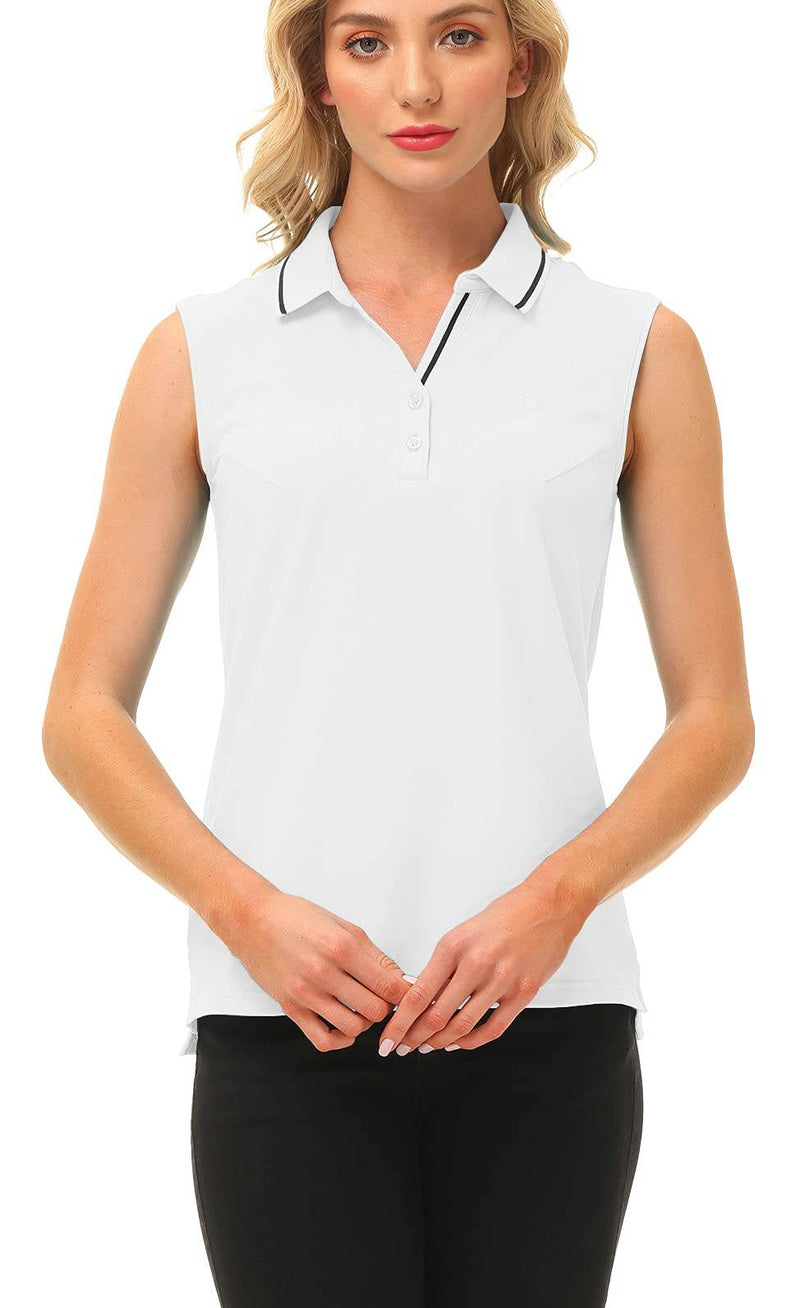 JINSHI Women's Sleeveless Top Lady-Fit Polo Shirts Premium Cotton Golf Tennis Gym Athletic Tee Shirts White