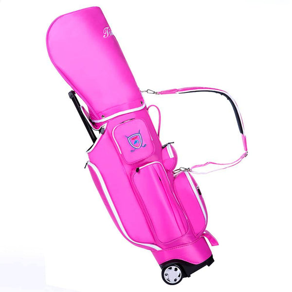 JUNZ Golf Trolley Bag with Wheels,Golf Cart Bag for Women,Lightweight Golf Club Carrying Bag,5-Way Divider,Pink