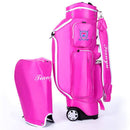 JUNZ Golf Trolley Bag with Wheels,Golf Cart Bag for Women,Lightweight Golf Club Carrying Bag,5-Way Divider,Pink