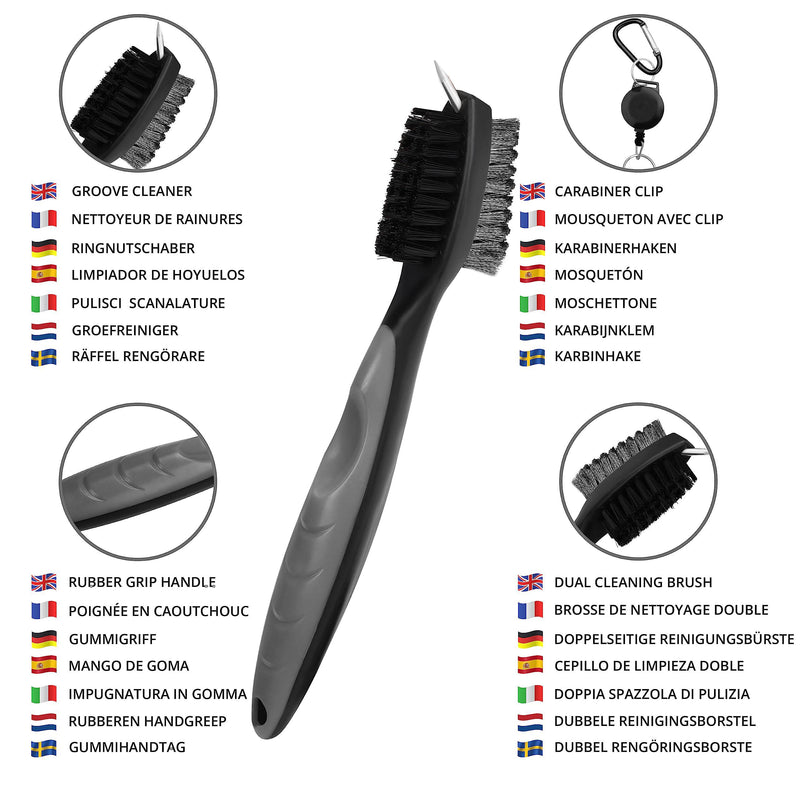 K&V GOLF Golf Club Cleaner Brush with Groove Cleaning Tool - Dual Golf Club Brush with Bag Hanging Clip - Golf Club Groove Cleaner & Cleaning Brush - Golf Cleaning Kit