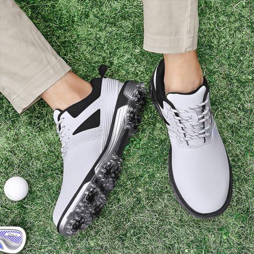 KESCOO Waterproof Golf Shoes Men Professional Spiked Golf Footwear Lightweight Outdoor Comfortable Golf Training Sneakers, White