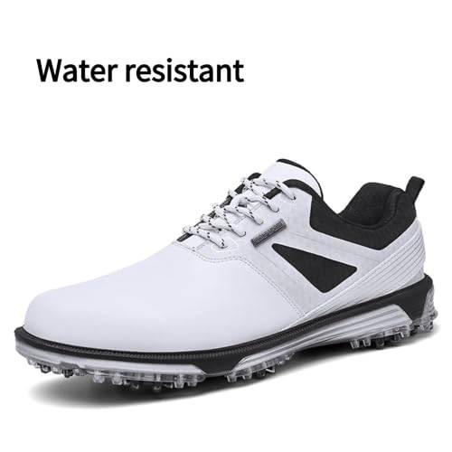 KESCOO Waterproof Golf Shoes Men Professional Spiked Golf Footwear Lightweight Outdoor Comfortable Golf Training Sneakers, White