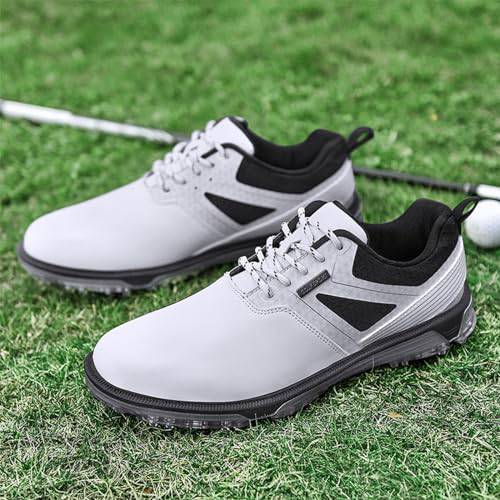 KESCOO Waterproof Golf Shoes Men Professional Spiked Golf Footwear Lightweight Outdoor Comfortable Golf Training Sneakers, White