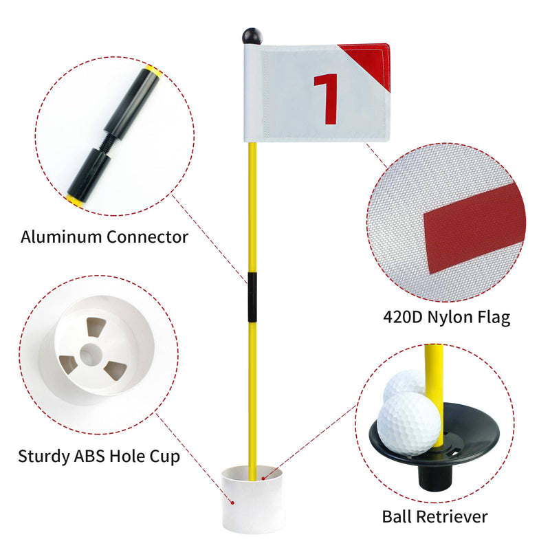 KOFULL Putting Green Flags, Golf Flagstick, 3ft Golf Flag Hole Cup Set, Dual-Layer 420D Nylon, Double Sided Number Printing, Portable 2-Section Design, Gifts for Golfer