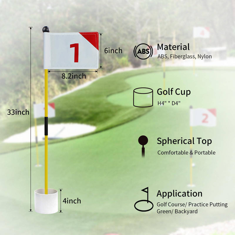 KOFULL Putting Green Flags, Golf Flagstick, 3ft Golf Flag Hole Cup Set, Dual-Layer 420D Nylon, Double Sided Number Printing, Portable 2-Section Design, Gifts for Golfer